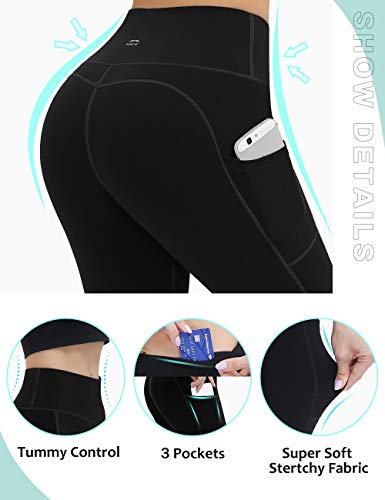 ALONG FIT Mujer Mallas con Bolsillos Leggings Deporte Alta Cintura Mallas Adelgazantes Compresion Pantalon Deportivo Largo para Gym Yoga Running Ciclista Moldeador Fitness Negro M