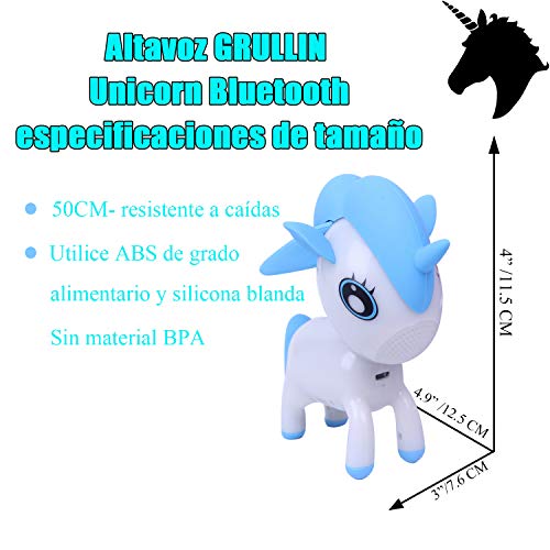 Altavoz Bluetooth Unicornio Cute Niños Animales Mini Inalámbrico Portátil Color RGB Lámpara Noche Reproductor Música (Azul)