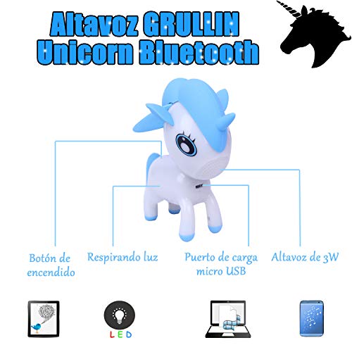 Altavoz Bluetooth Unicornio Cute Niños Animales Mini Inalámbrico Portátil Color RGB Lámpara Noche Reproductor Música (Azul)