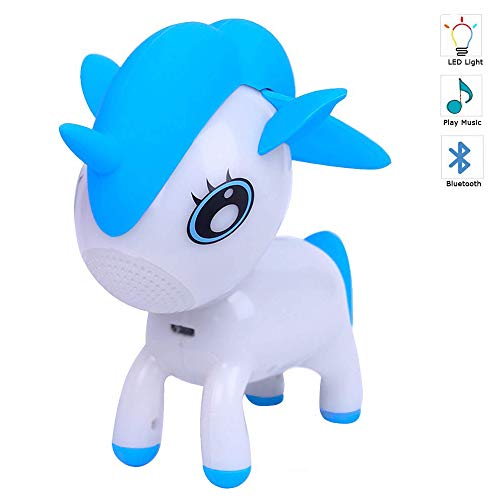 Altavoz Bluetooth Unicornio Cute Niños Animales Mini Inalámbrico Portátil Color RGB Lámpara Noche Reproductor Música (Azul)