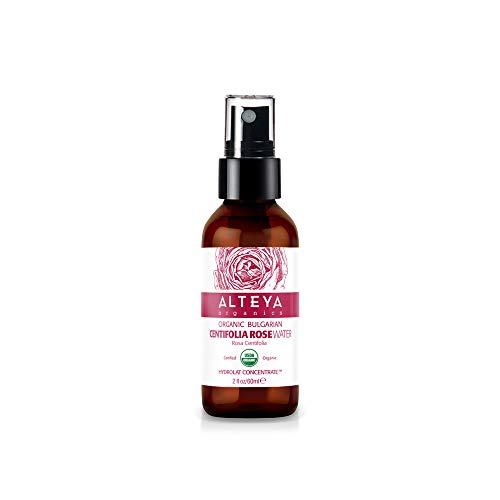 Alteya Organic Centifolia Rose Water Spray botella de vidrio de 60 ml - 100% orgánico certificado USDA auténtico puro rosa Centifolia flor vapor-destilada