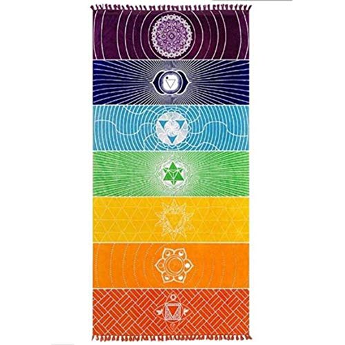 Amasawa 75cm*150cm Indiano Yoga Tapestry Chakra Yoga de Playa Tapices Colgantes Utilizado para Hogar Viajes Decoración del Hogar (Arco Iris)