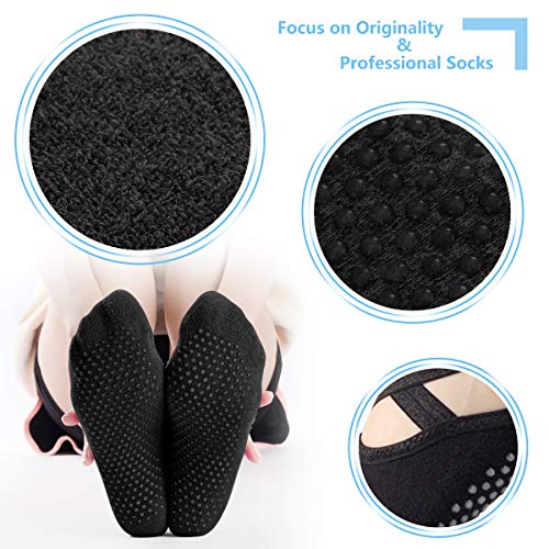 AmazeFan Calcetines de Yoga Antideslizantes para Mujeres, Ideales para Pilates al Aire Libre Medias de Entrenamiento Deportivo con Granos Antideslizantes Negro y Gris 2 Pares