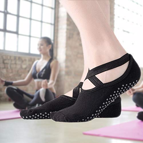 AmazeFan Calcetines de Yoga Antideslizantes para Mujeres, Ideales para Pilates al Aire Libre Medias de Entrenamiento Deportivo con Granos Antideslizantes Negro y Gris 2 Pares