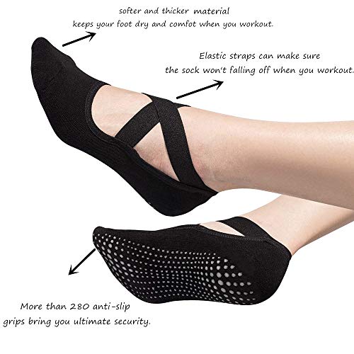 AmazeFan Calcetines de Yoga Antideslizantes para Mujeres, Ideales para Pilates al Aire Libre Medias de Entrenamiento Deportivo con Granos Antideslizantes Negro y Gris 2 Pares