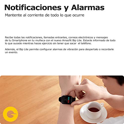 Amazfit Bip Lite SmartWatch Monitor de Actividad Fitness Resistente al Agua 30 Metros Pulsómetro Modos Deportivos iOS & Android (Versión Internacional - 45 días de Batería) Negro