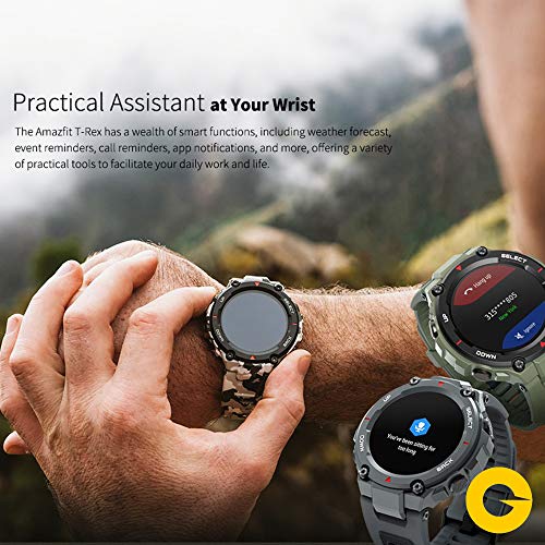 Amazfit T-Rex Reloj Smartwatch Deportivo - 20 Días Batería, 12 Certificados Militares, 50m Agua, 14 Modos Deportivos, Doble Satélite, Pantalla AMOLED (Antihuellas), Bio-Tracker PPG, V.Global (Verde)