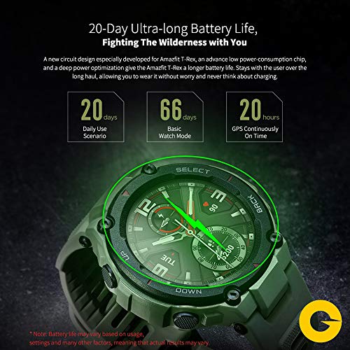 Amazfit T-Rex Reloj Smartwatch Deportivo - 20 Días Batería, 12 Certificados Militares, 50m Agua, 14 Modos Deportivos, Doble Satélite, Pantalla AMOLED (Antihuellas), Bio-Tracker PPG, V.Global (Verde)
