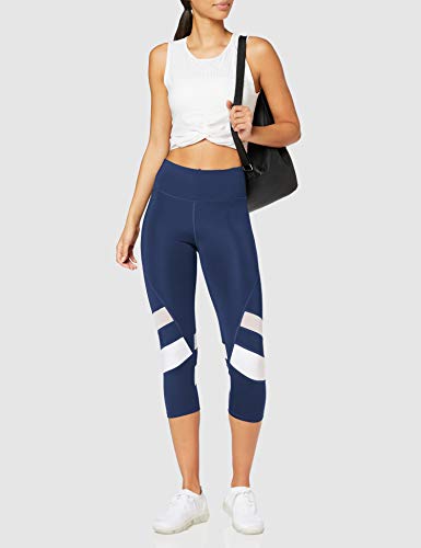 Amazon Brand - AURIQUE Leggings deportivos capri con paneles para mujer, Azul (Navy/white), 40, Label:M