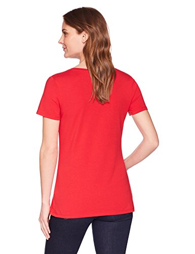 Amazon Essentials Camiseta de manga corta clásico con cuello en V, Mujer, Rojo (Rojo/Gris Claro Jaspeado), L, pack de 2