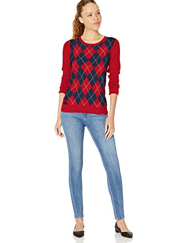 Amazon Essentials Lightweight Crewneck Sweater Sudadera, Red Argyle, XXL