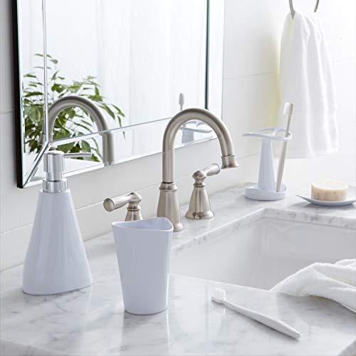AmazonBasics 5 piezas - Juego de accesorios para cuarto de baño de bambú - Blanco liso