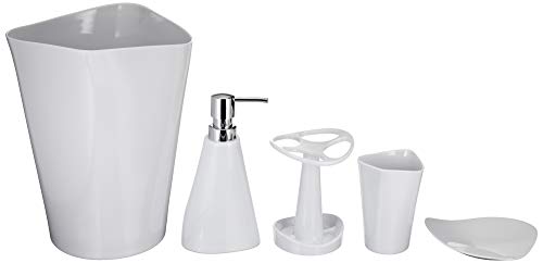 AmazonBasics 5 piezas - Juego de accesorios para cuarto de baño de bambú - Blanco liso