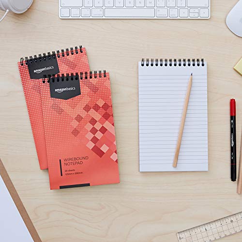 AmazonBasics - Bloc de notas de anillas, encuadernación superior, 160 hojas a rayas, 12,5 x 20 cm, 10 unidades