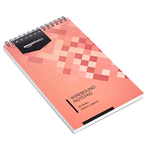 AmazonBasics - Bloc de notas de anillas, encuadernación superior, 160 hojas a rayas, 12,5 x 20 cm, 10 unidades