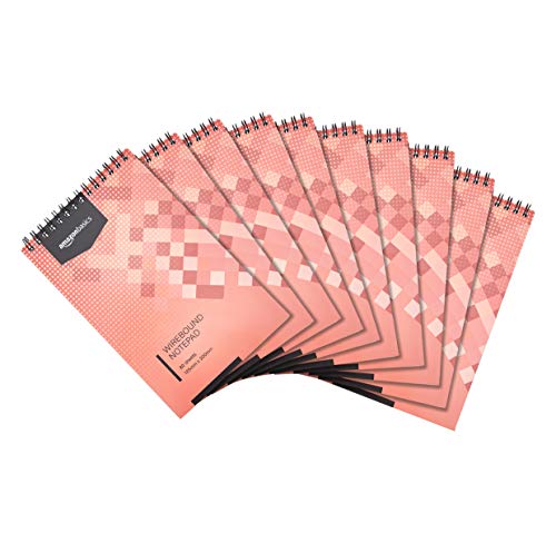 AmazonBasics - Bloc de notas de anillas, encuadernación superior, 160 hojas a rayas, 12,5 x 20 cm, 10 unidades