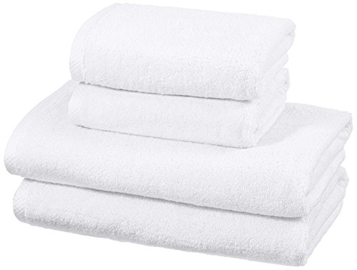 AmazonBasics - Juego de 4 toallas de secado rápido, 2 toallas de baño y 2 toallas de mano - Blanco