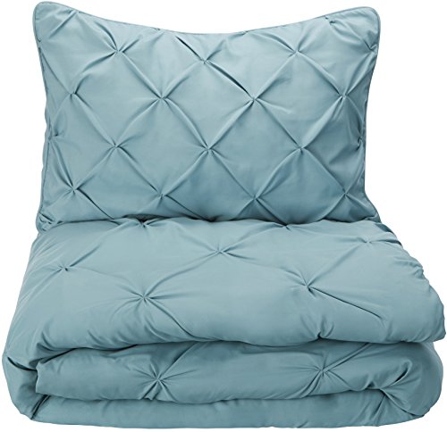 AmazonBasics - Juego de cama con colcha fruncida en pellizco, 220 x 250 cm, Azul (Spa Blue)