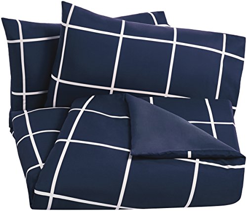 AmazonBasics - Juego de funda nórdica de microfibra ligera de microfibra, 230 x 220 cm, Azul marino a cuadros (Navy Simple Plaid)