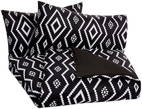 AmazonBasics - Juego de funda nórdica de microfibra ligera de microfibra, 260 x 220 cm, Negro (Black Aztec)