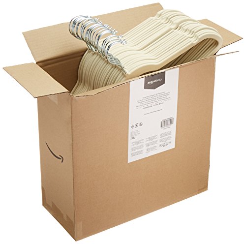 AmazonBasics - Perchas de terciopelo para trajes - Paquete de 50, Marfil