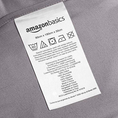 AmazonBasics - Sábana bajera ajustable (algodón satén 400 hilos, antiarrugas) Gris oscuro - 200 x 200 x 30 cm