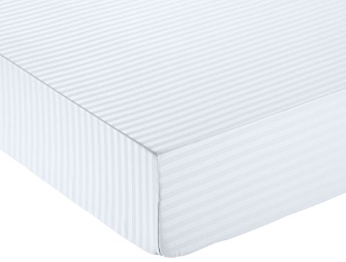 AmazonBasics - Sábana bajera deluxe de microfibra, a rayas, 200 x 200 x 30 cm - Blanco