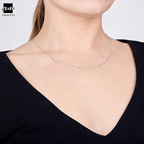 Amberta - Collar para Mujer con Cadena de Eslabón Cuadrado en Plata de Primera Ley 925: 60 cm de largo y 1 mm de ancho