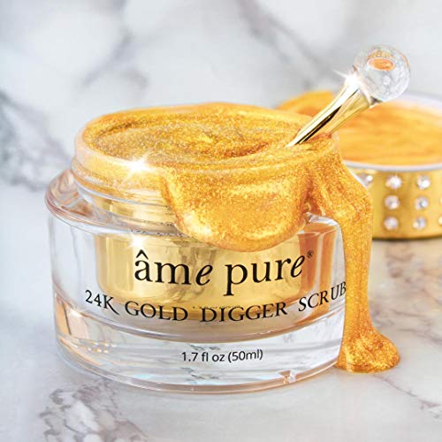 âme pure® 24K Gold Digger Scrub su fórmula 100% natural con copos de oro puro y vitamina E estan diseñados reducir el aspecto de las líneas de expresión, las marcas del acné y la decoloración (50 ml)