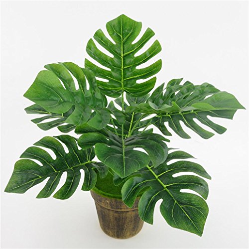 Amesii - Planta artificial con hojas de gran simulación, Monstera, color verde, 1 unidad