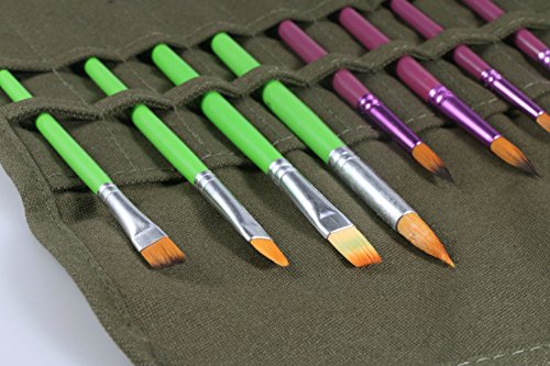 AMGOMH Estuche Pinceles 22 Ranuras Enrollable Organizadores de Brochas Bolsa de Pincel para Lápiz Pinceles de Pintura, Pinceles óleo, Pinceles Acuarelas, Pinceles Acrilico (Verde del Ejército)