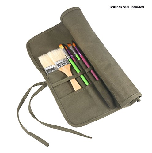 AMGOMH Estuche Pinceles 22 Ranuras Enrollable Organizadores de Brochas Bolsa de Pincel para Lápiz Pinceles de Pintura, Pinceles óleo, Pinceles Acuarelas, Pinceles Acrilico (Verde del Ejército)