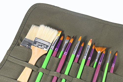 AMGOMH Estuche Pinceles 22 Ranuras Enrollable Organizadores de Brochas Bolsa de Pincel para Lápiz Pinceles de Pintura, Pinceles óleo, Pinceles Acuarelas, Pinceles Acrilico (Verde del Ejército)