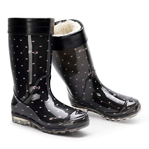 Amlaiworld Botas de Agua Mujer, Mujeres Punk Style Mid Warm Plus Terciopelo Botas de Nieve Botas de Lluvia Antideslizantes para Mujer Zapatos de Agua al Aire Libre