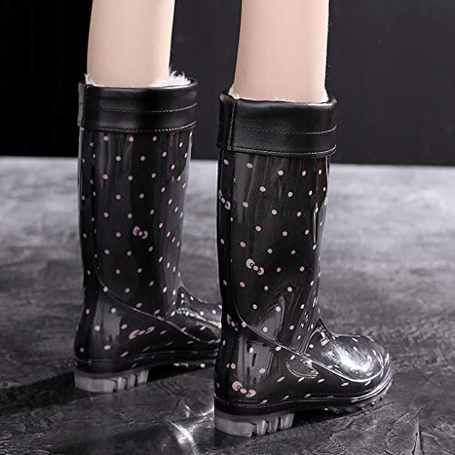 Amlaiworld Botas de Agua Mujer, Mujeres Punk Style Mid Warm Plus Terciopelo Botas de Nieve Botas de Lluvia Antideslizantes para Mujer Zapatos de Agua al Aire Libre