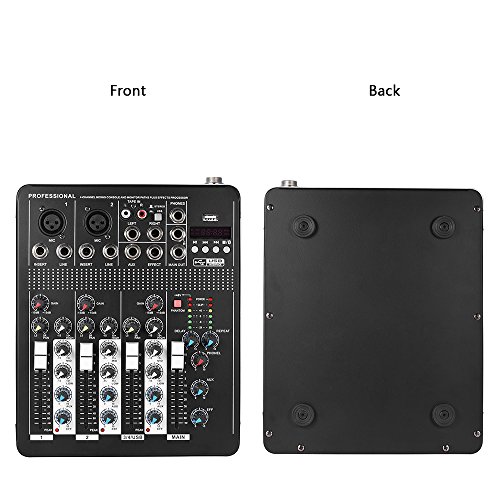 ammoon Bluetooth Profesional 4 Canales de Micrófono Line Mezclador de Audio Mesa de Mezclas con Ecualizador de 3 Bandas 48V Poder Fantasma Interfaz USB