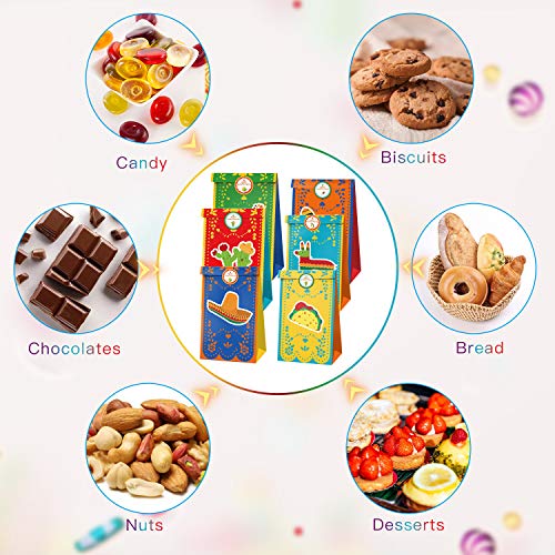 AMOE 12 Pcs Bolsas Regalo Papel, Tema de México Bolsas de Fiesta de Regalo Ambiental con 2 Pegatinas para Navidad Regalo, Dulces, Galletas, niños Fiestas, Boda,Cumpleaños