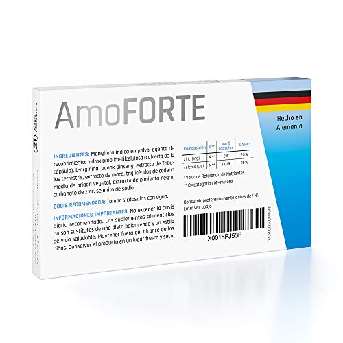 Amoforte 2250 mg - Mejora la resistencia de manera natural - Para una vida amorosa plena - Acción instantanea - 20 Cápsulas