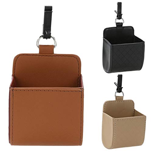 Amrls Auto Vent Outlet Caja de basura PU cuero para coche teléfono móvil titular bolsa de almacenamiento organizador de automóvil colgante caja coche styling bag,blanco