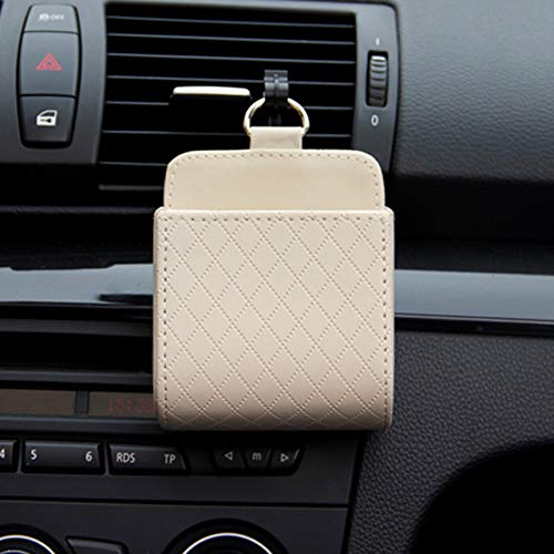 Amrls Auto Vent Outlet Caja de basura PU cuero para coche teléfono móvil titular bolsa de almacenamiento organizador de automóvil colgante caja coche styling bag,blanco