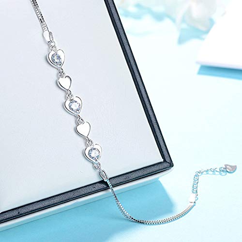 AMTBBK 925 Pulsera De Plata Esterlina, Pulseras del Amor del Corazón Cinco, Circón Brazalete, Pulsera De Plata Ajustable, Regalo para Las Mujeres