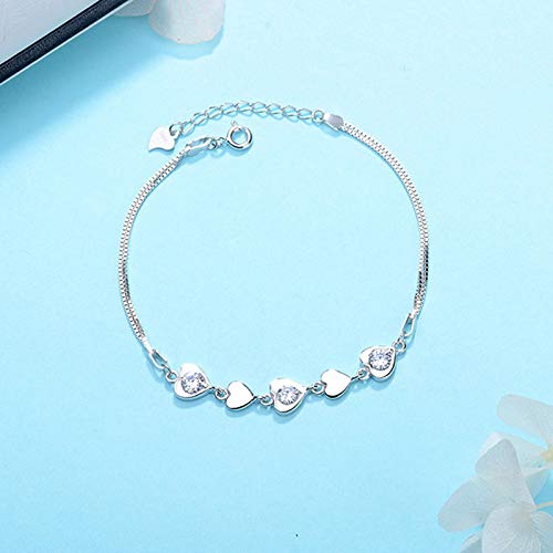 AMTBBK 925 Pulsera De Plata Esterlina, Pulseras del Amor del Corazón Cinco, Circón Brazalete, Pulsera De Plata Ajustable, Regalo para Las Mujeres