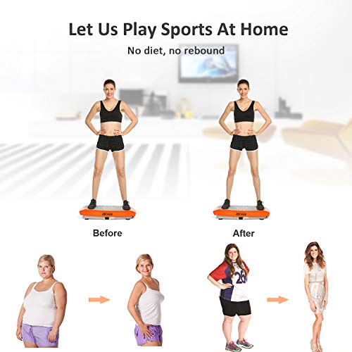 Ancheer Plataforma Vibratoria Fitness 3D Vibration | Gran Superficie Antideslizante Curvada | 2 Bandas Elásticas de Entrenamiento | Pantalla LCD (Naranja)