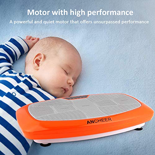 Ancheer Plataforma Vibratoria Fitness 3D Vibration | Gran Superficie Antideslizante Curvada | 2 Bandas Elásticas de Entrenamiento | Pantalla LCD (Naranja)