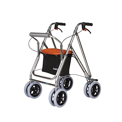 Andador para ancianos | Rollator de aluminio | Andador on frenos y asiento | De aluminio plegable | Color naranja