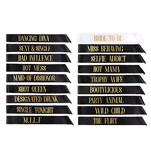 ANDERK 18 Piezas Bandas Despedida Soltera Novia a ser Sash and Bride Tribe Fajas Decoración de Fiesta de Gallina Noche