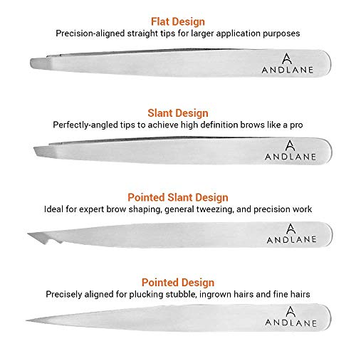 Andlane Pinzas Depilar Profesionales - Pinzas Cejas de Acero Inoxidable de 4 Piezas para Hombres y Mujeres, Ideal Para Depilación Facial, Modelado de Cejas, Astillas en la Piel y Uñas Encarnadas