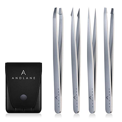 Andlane Pinzas Depilar Profesionales - Pinzas Cejas de Acero Inoxidable de 4 Piezas para Hombres y Mujeres, Ideal Para Depilación Facial, Modelado de Cejas, Astillas en la Piel y Uñas Encarnadas