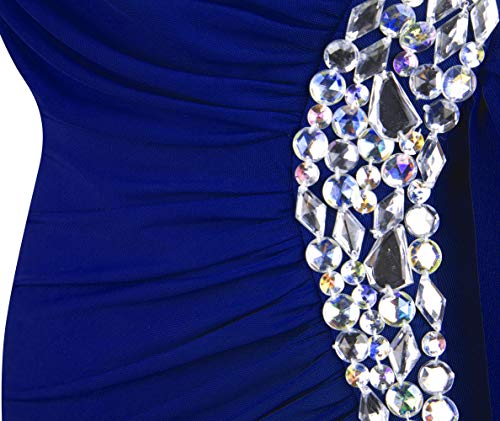 Angel-fashions De las Mujeres Un Hombro Ruching Cuentas Cinta Escotado por detras Vestido Largo (Small, Azul Real)