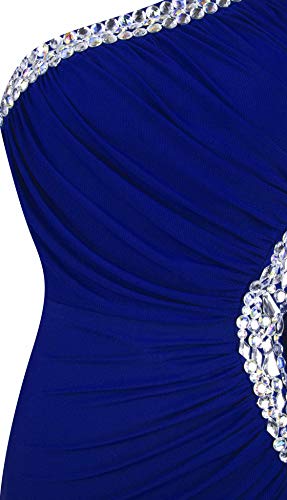 Angel-fashions De las Mujeres Un Hombro Ruching Cuentas Cinta Escotado por detras Vestido Largo (Small, Azul Real)